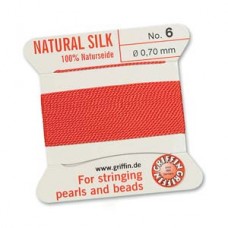 Griffin Silk Bead Cord - 2m Bobbin with Needle - Coral - Sizes 0-16