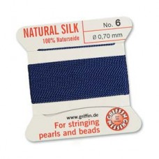 Griffin Silk Bead Cord - 2m Bobbin with Needle - Dark Blue - Sizes 0-16