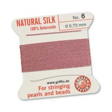 Griffin Silk Bead Cord - 2m Bobbin with Needle - Dark Pink - Sizes 0-16