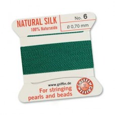Griffin Silk Bead Cord - 2m Bobbin with Needle - Green - Sizes 0-16