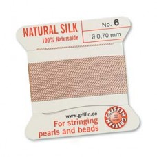 Griffin Silk Bead Cord - 2m Bobbin with Needle - Light Pink - Sizes 0-16