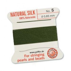 Griffin Silk Bead Cord - 2m Bobbin with Needle - Olive - Sizes 0-16