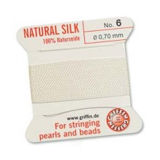 Griffin Silk Bead Cord - 2m Bobbin with Needle - White - Sizes 0-16