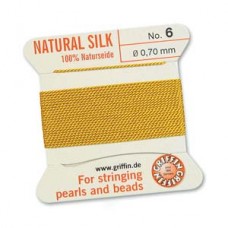 Griffin Silk Bead Cord - 2m Bobbin with Needle - Yellow - Sizes 0-16