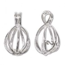 10x20mm Silver Plated Bead Cage Pendants - Pack of 2