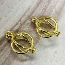 19x12mm Lantern Style Bead Cage Pendants - Gold - Pack of 2