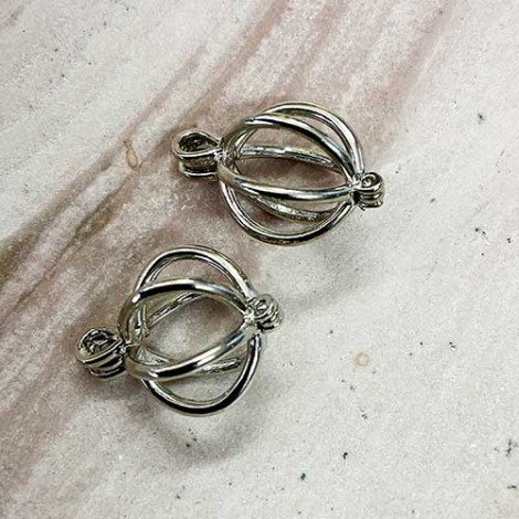 19x12mm Lantern Style Bead Cage Pendants - Silver - Pack of 2