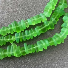 12x9mm Cultured Sea Glass Pebble Beads - Peridot  - Strand
