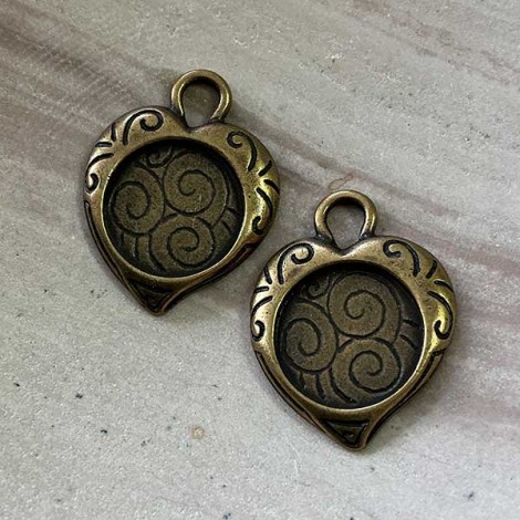 25x19mm (13mmID) JBB Antique Brass Nouveau Heart Bezel - Pack of 2