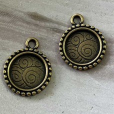 14mm ID JBB Antique Brass Round Bezel Charm - Pack of 2