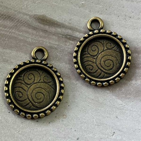 14mm ID JBB Antique Brass Round Bezel Charm - Pack of 2