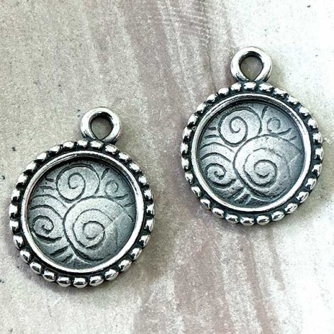 14mm ID JBB Antique Silver Round Bezel Charm - Pack of 2