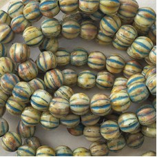 6mm Czech Melon Beads with 2mm Hole Size - Honey with Picasso Finish