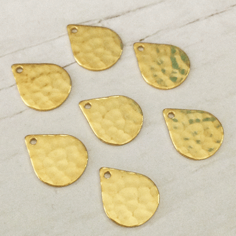 10x13mm Gold Plated Hammered Raw Brass Teardrop Charms