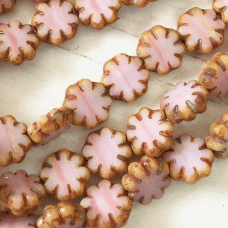 9mm Czech Tablecut Cactus Flower Beads - Salmon & Pink with Picasso Finish