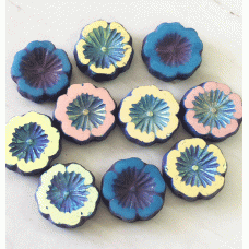 14mm Czech Table-Cut Hibiscus Flower Beads - Cornflower with Etched & AB Finishes - Pack of 2