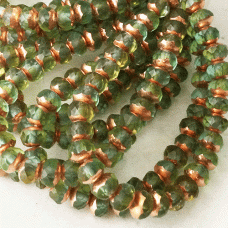 5x3mm Czech Firepolish Rondelles - Peridot & Sky Blue with Copper Finish - Pack of 20
