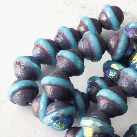 10x12mm Czech Saturn Cut Beads - Sky Blue with Etched & AB Finishes