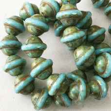 10x12mm Czech Saturn Cut Beads - Sky Blue with Picasso Finish - Pack of 2