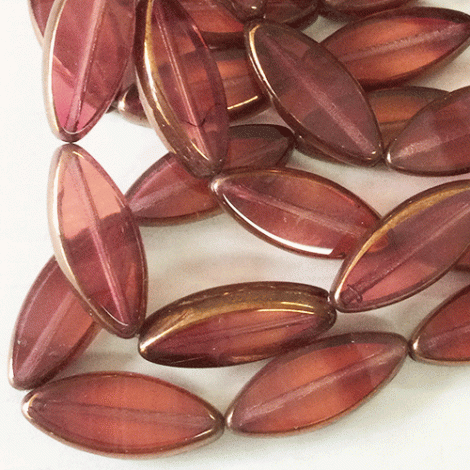 18x7mm Table-Cut Czech Spindle Beads - Rosewood with Bronze Finish