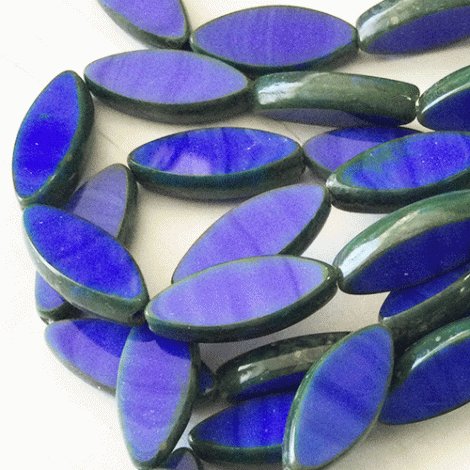 18x7mm Czech Table-Cut Spindle Beads - Indigo with Picasso Finish