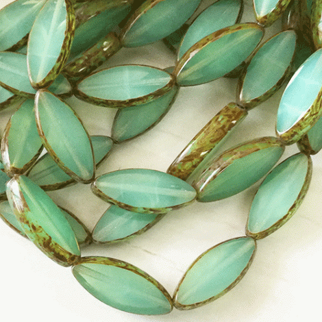 18x7mm Czech Spindle Beads - Pale Green with Picasso Finish