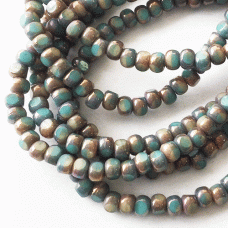 4x3mm Czech Trica Beads - Medium Sky Blue + Beige with Bronze Finish - Pack of 50