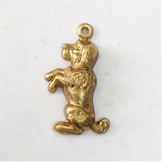 20mm Begging Dog (Right) Raw Pressed Brass Charm - Pack of 2