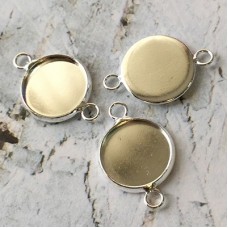 14mm ID Silver Plated Round 2-Loop Cabochon Tray Link