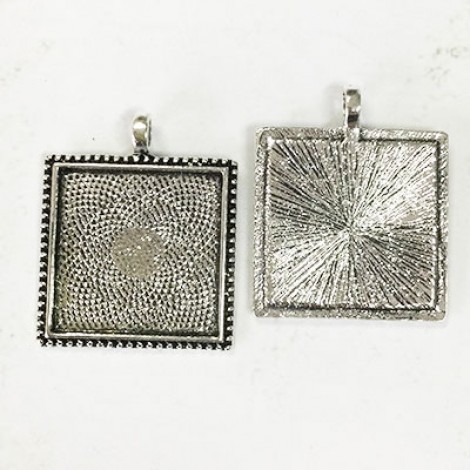 25mm Antique Silver Plated Square Bezel Pendant Setting with Frame