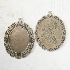 30x40mm Victorian Style Filigree Antique Silver Plated Alloy Oval Pendant Bezel