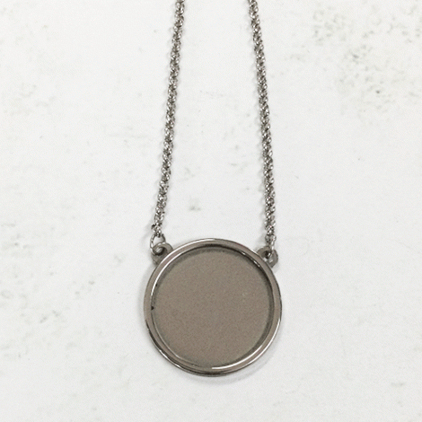 20mm ID Stainless Steel High Quality Round Bezel Pendant Setting on 60cm Necklace Chain w-Extender Chain