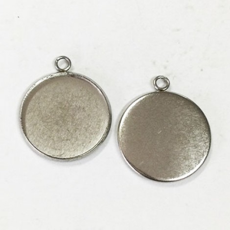 20mm ID Stainless Steel Round Bezel Cabochon Setting Drop Pendants - Pack of 2