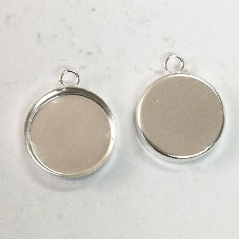 17x21mm (15mm ID) Silver Plated Brass Bezel Cup Drops - Pack of 4