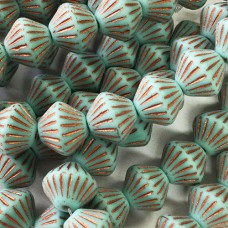 11mm Czech Bicones - Tiffany Green with Copper Wash - Pack of 5