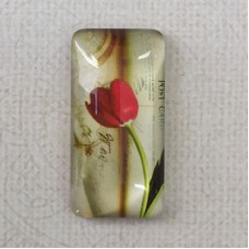 19x38mm Rectangle Art Glass Backed Cabochons - Flowers & Birds Design 3 - Each