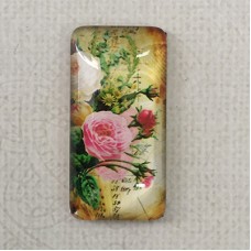 19x38mm Rectangle Art Glass Backed Cabochons - Flowers & Birds Design 5 - Each