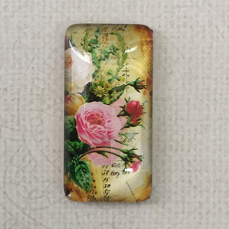 19x38mm Rectangle Art Glass Backed Cabochons - Flowers & Birds Design 5 - Each 19x38mm Rectangle Art Glass Backed Cabochons - Flowers & Birds Design 5 - Each