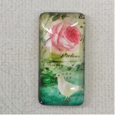 19x38mm Rectangle Art Glass Backed Cabochons - Flowers & Birds Design 6 - Each