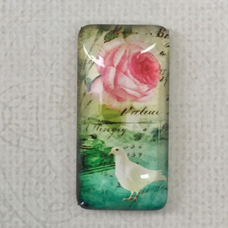 19x38mm Rectangle Art Glass Backed Cabochons - Flowers & Birds Design 6 - Each 19x38mm Rectangle Art Glass Backed Cabochons - Flowers & Birds Design 6 - Each