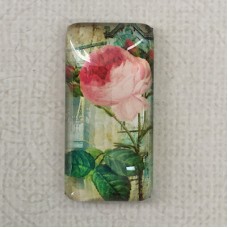19x38mm Rectangle Art Glass Backed Cabochons - Flowers & Birds Design 7- Each