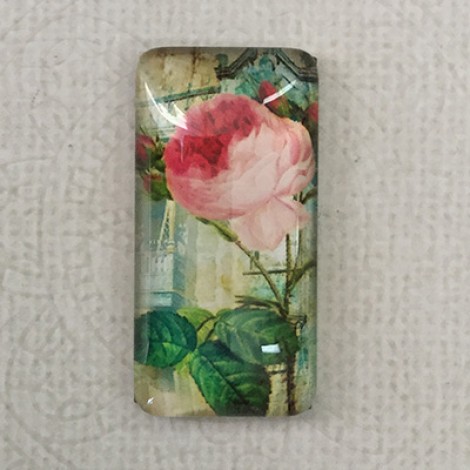 19x38mm Rectangle Art Glass Backed Cabochons - Flowers & Birds Design 7- Each 19x38mm Rectangle Art Glass Backed Cabochons - Flowers & Birds Design 7- Each