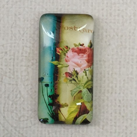 19x38mm Rectangle Art Glass Backed Cabochons - Flowers & Birds Design 8 - Each 19x38mm Rectangle Art Glass Backed Cabochons - Flowers & Birds Design 8 - Each