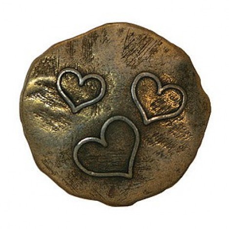 22mm Antique Brass Three Hearts Shank Button - Each