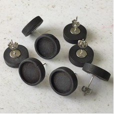 12mm ID Black Wood/Stainless Steel Round Earpost Setting Set - Butterfly or Bullet Clutch