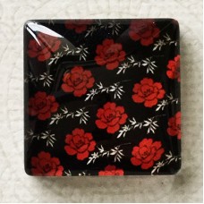 25mm Art Glass Backed Square Cabochons - Black & Red Series Design 6