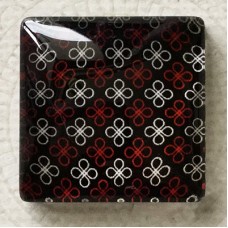 25mm Art Glass Backed Square Cabochons - Black & Red Series Design 7