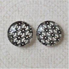 12mm Art Glass Backed Cabochons  - Black & White Design 9 - Per Pair