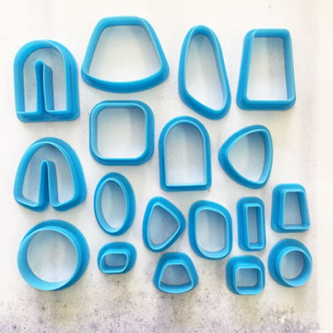 18pc Set of Polymer Clay Earring Drop Cutters - Blue - 15-40mm