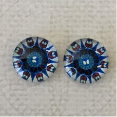 12mm Art Glass Backed Cabochons  - Moody Blues Design 2 - Per Pair